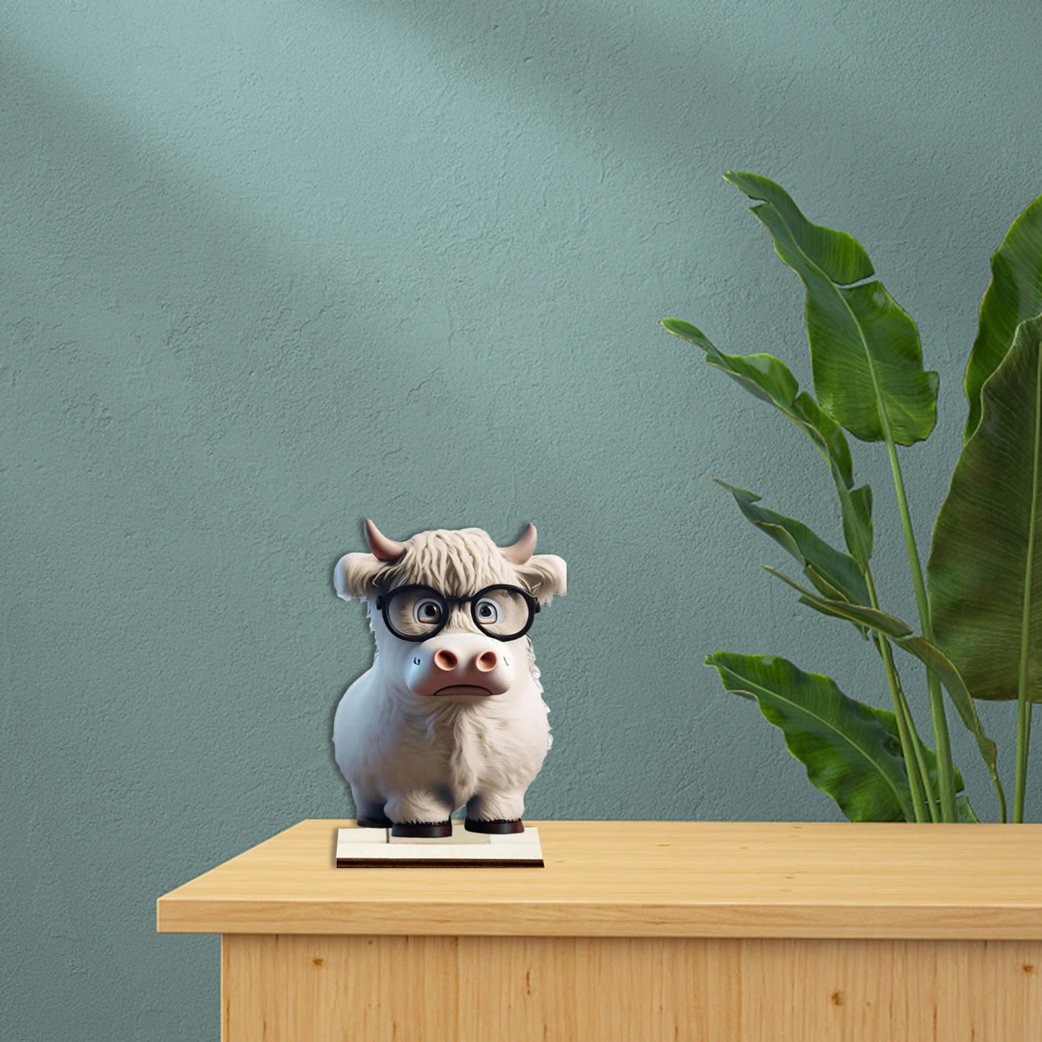Highland Cow Decor, Standing Cute Wooden Desk Ornament Art Craft