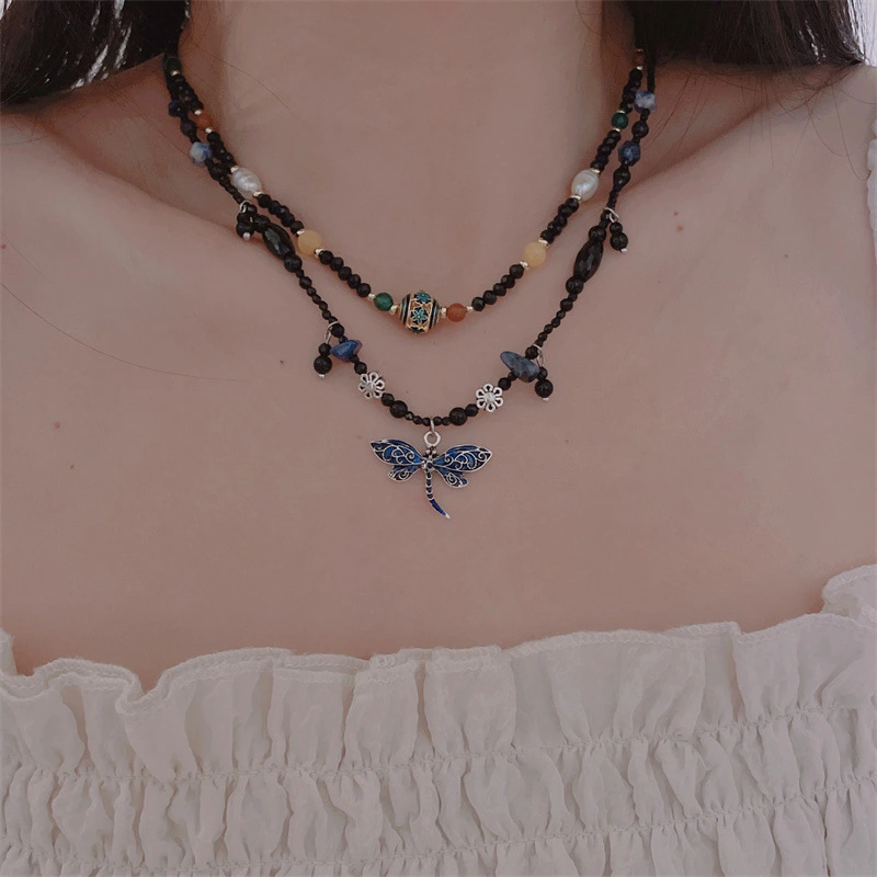 Natural Beaded Stone Butterfly Necklace