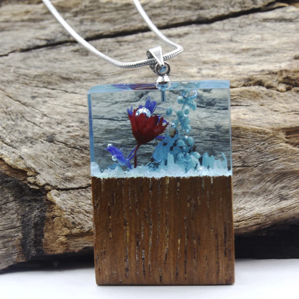 Retro Necklace Micro Landscape Snow Flowers Pendant Resin Jewelry