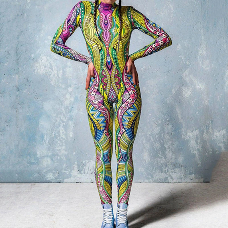 Color Element Digital Printing Cosplay Clothes Women's Clothing Tight Long Sleeve Jumpsuit