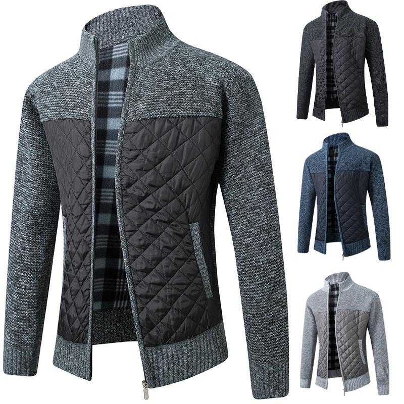 Autumn New Men's Knitwear Korean Style Trendy Unique Handsome Outerwear Fleece-lined Padded Cardigan Sweater Coat Fashion