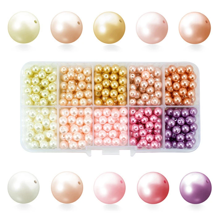 4mm 6mm 8mm Glass Pearl Round Pearl Pearl Loose Pearl Boxed Combination Zinc