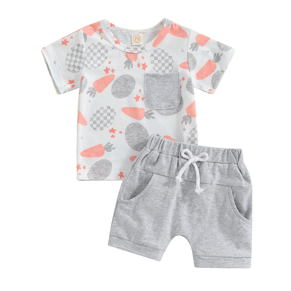 Toddler Boys Easter Outfits Egg Carrot Print T-Shirts Tops and Shorts