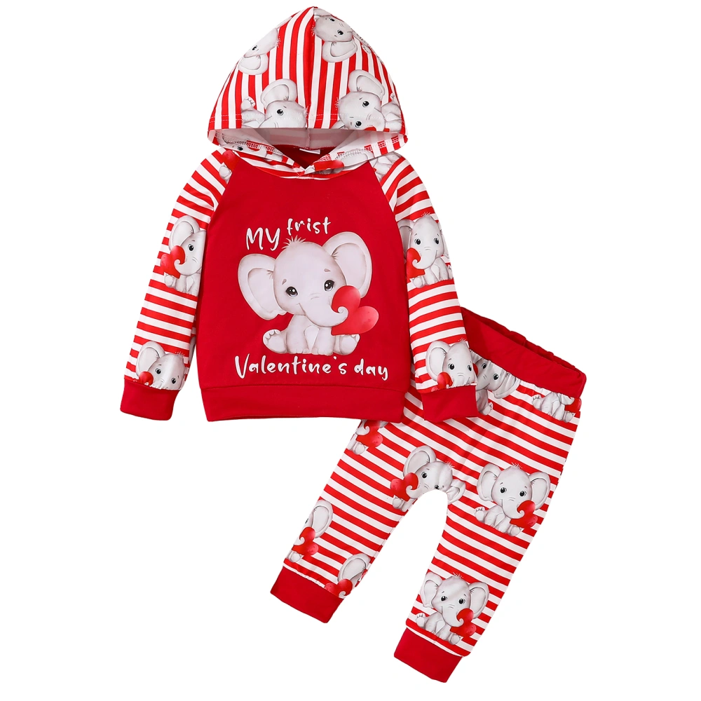 Baby Long Sleeve Heart Letter Elephant Print Hooded Tops Pants Sets