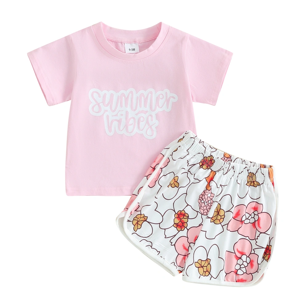 Baby Girls 2 Piece Outfit Letter Print T-Shirt and Floral Shorts