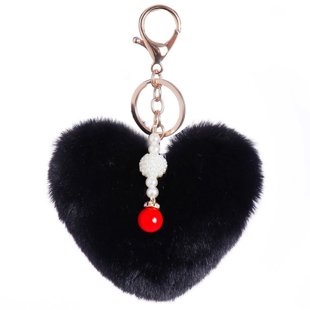 Plush Heart Key Ring Imitation Rex Rabbit Fur Pearls Keychain Pendant