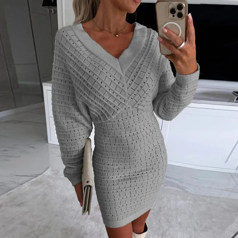 New European And American V-neck Wool Dress
