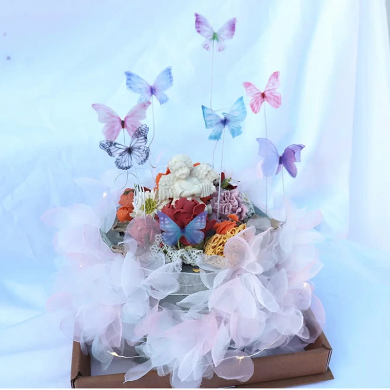 Beautiful Yarn Butterfly Ribbon Bouquet Cake Surrounding Border Decoration