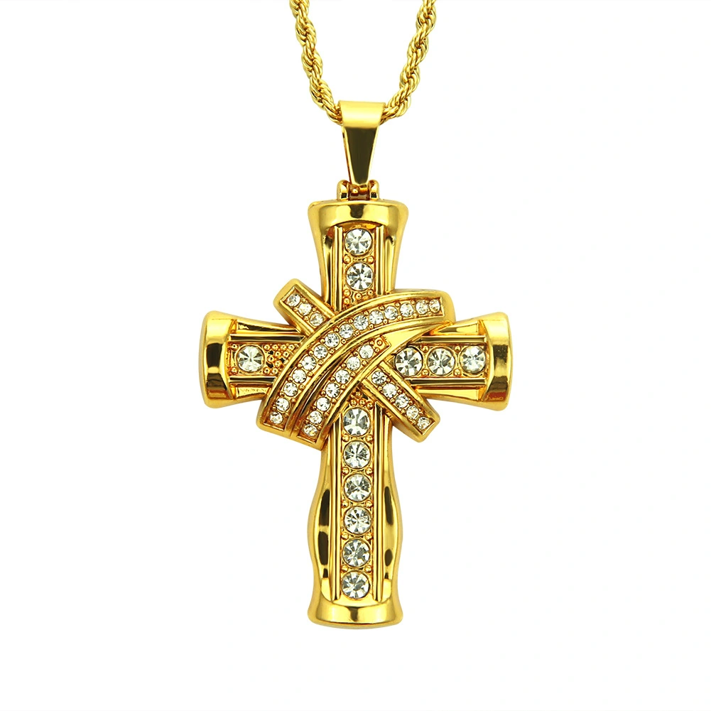 Men's Fashion Diamond Three-dimensional Cross Pendant Necklace