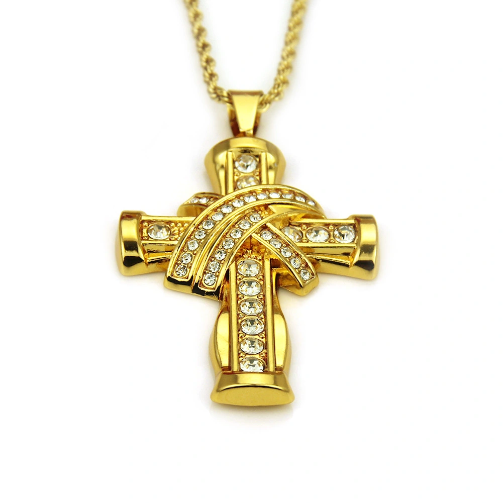 Men's Fashion Diamond Three-dimensional Cross Pendant Necklace