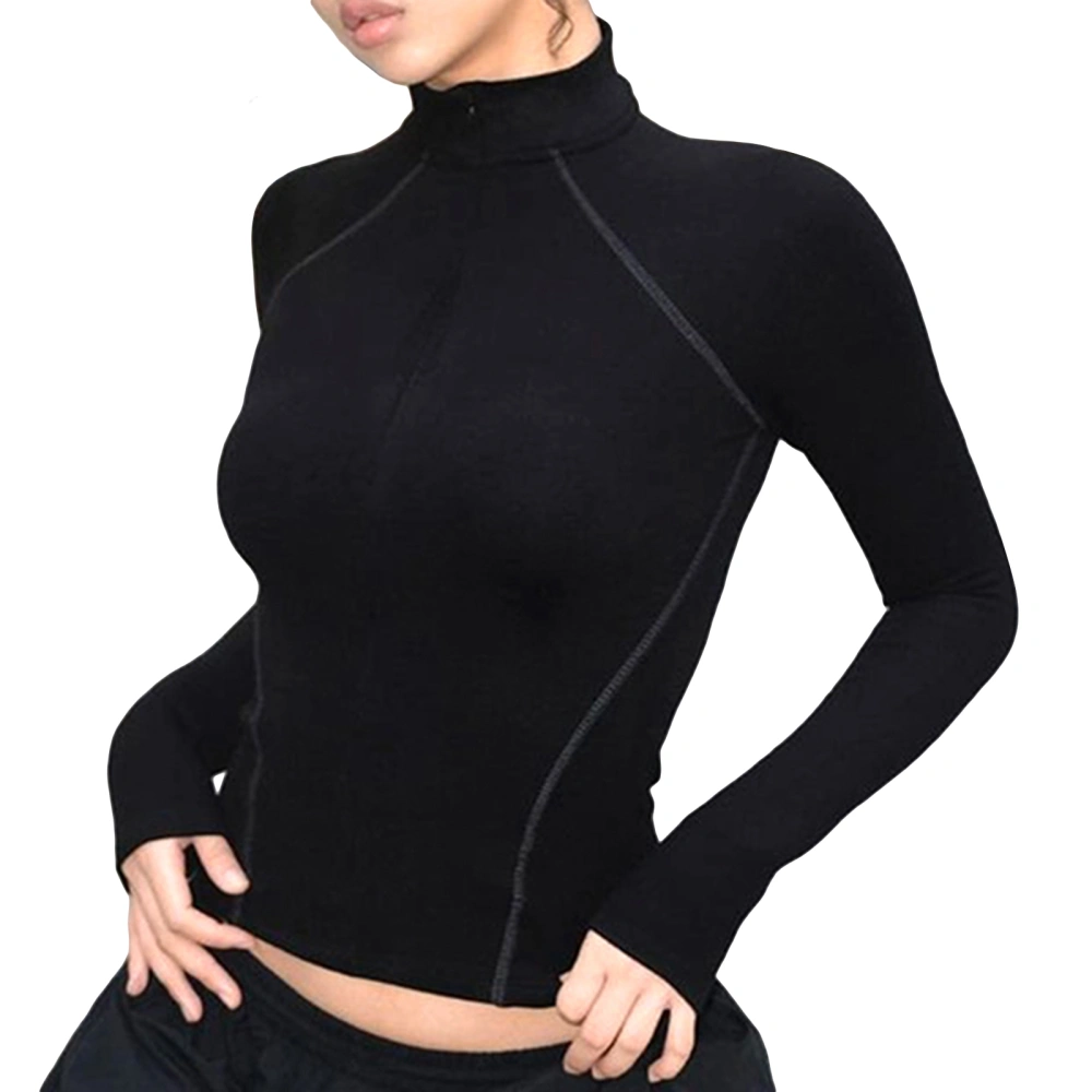 Women T-shirt, Long Sleeve Turtleneck Solid Slim Fit Ladies Fall Tops