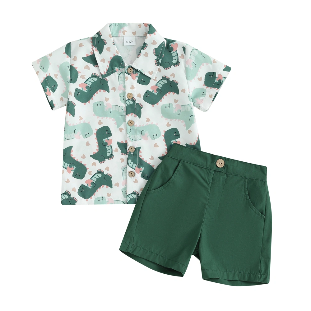 Toddler Boys Summer Outfits Dinosaur Print Shirts and Shorts