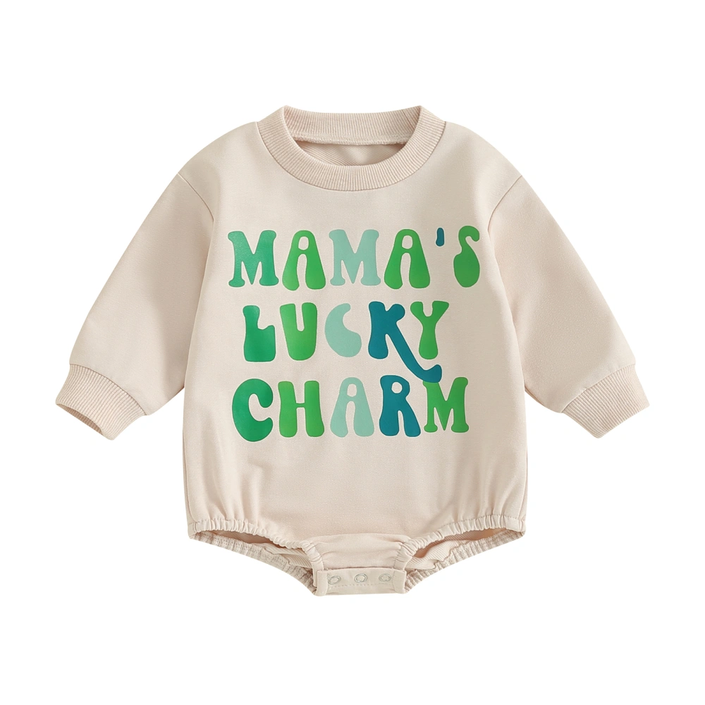 Baby Irish Long Sleeve Crew Neck Letter Clover Rainbow Print Romper