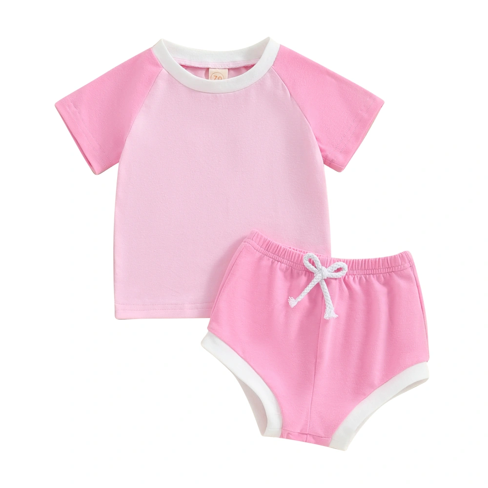 Baby Girls 2 Piece Outfit Contrast Colors T-Shirt and Elastic Shorts