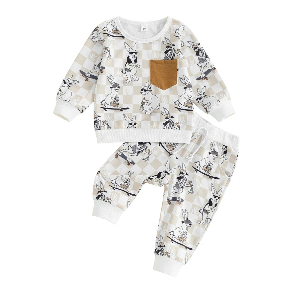 Toddler Boys Bunny Checkerboard Print Tops and Drawstring Pants Sets