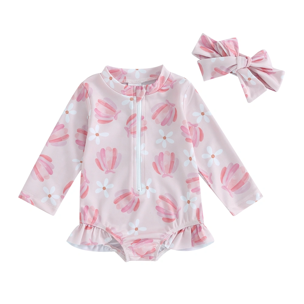 Baby Girls Floral/Ice Cream Print Long Sleeve Zip Up Bathing Suit