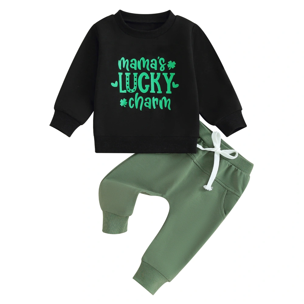 Toddler Ireland Festival Outfits Shamrock Print Sweatshirts Pants