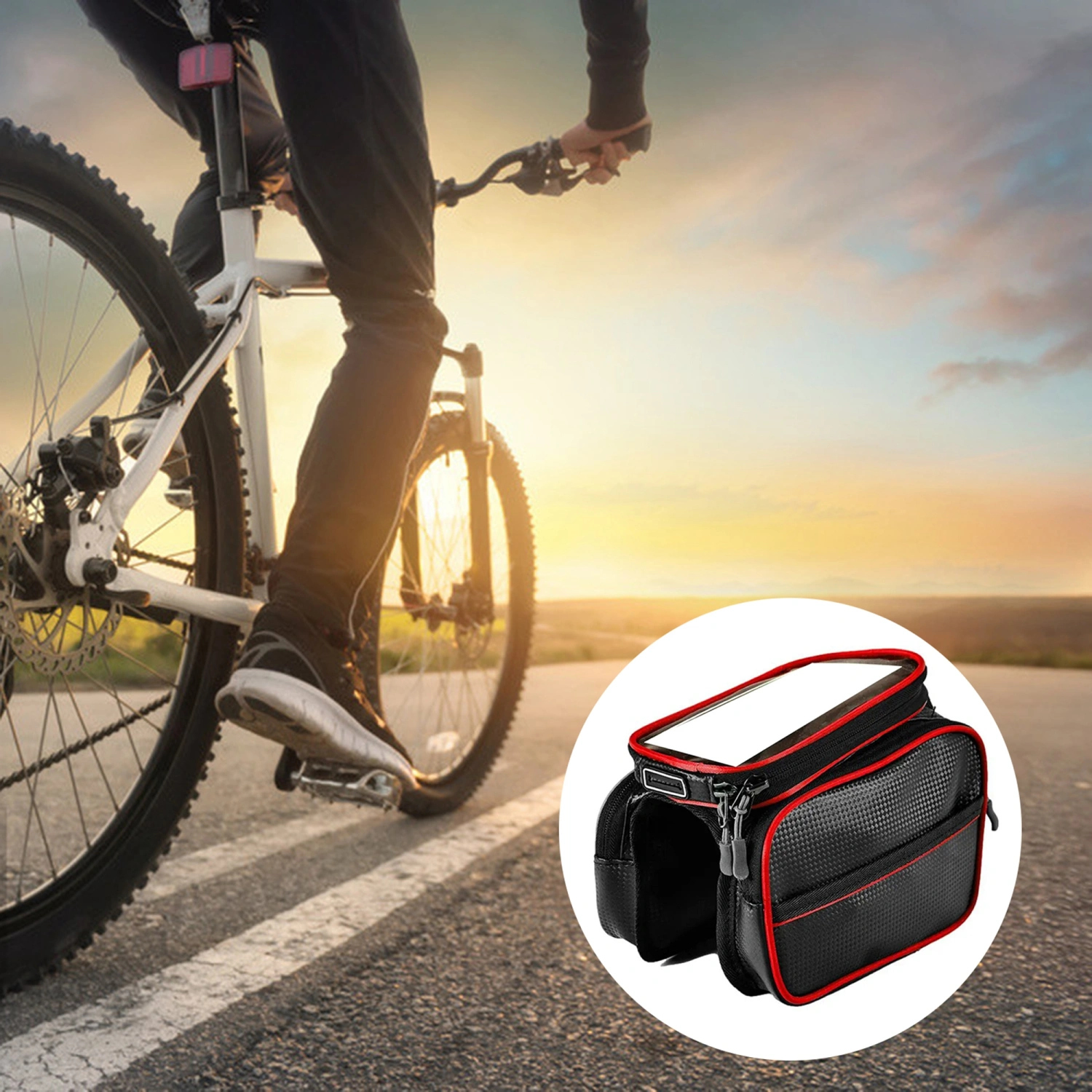 Bike Front Frame Bag Touchable Transparent Bicycle Phone Holder