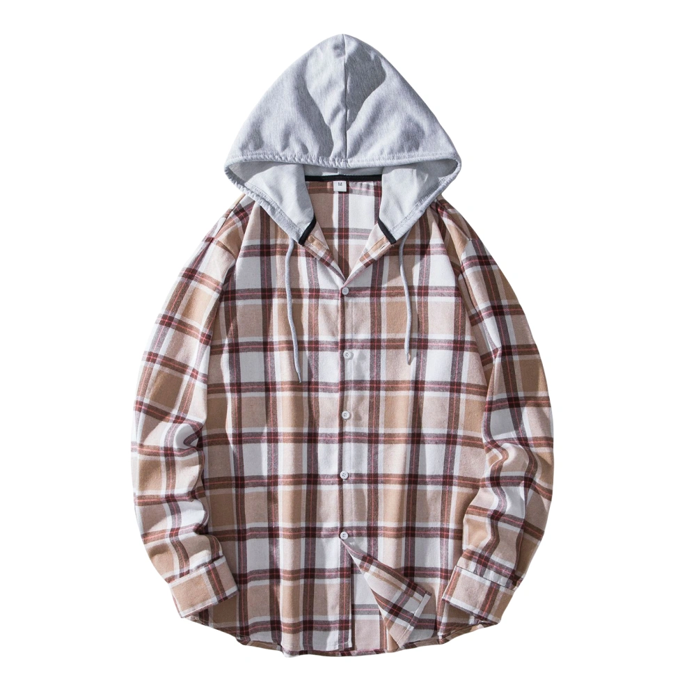 Men’s Hooded Flannel Shirts Long Sleeve Plaid Button Up Shirt Jackets