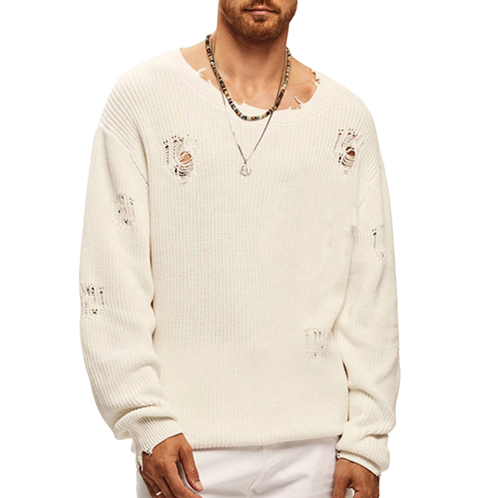 Men Warm Sweater Lightweight Loose Ripped Knitted Jumper Pullovers 