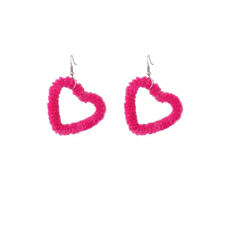 Women Girls Plush Heart Dangle Earrings Gift for New Year, Christmas