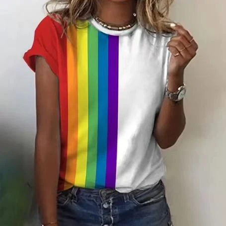 Women's T-shirt Green Blue Pink Printed Short Sleeve Casual Weekend