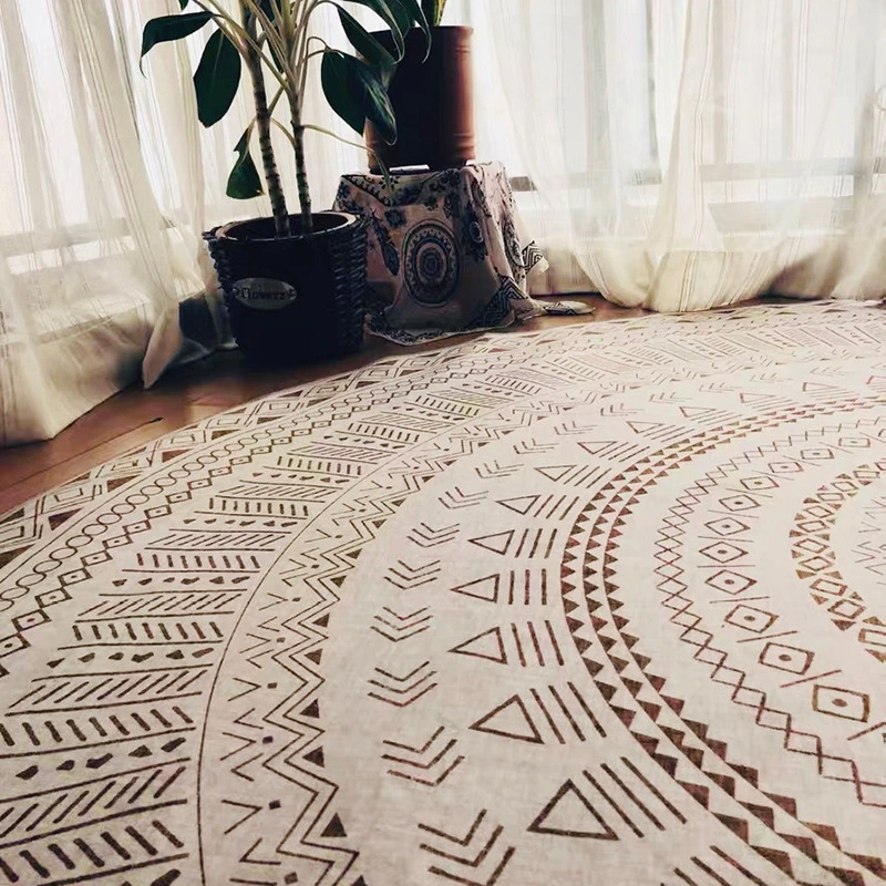 Moroccan Ethnic Style Round Carpet Crystal Velvet Suction Skid Resistance Blanket