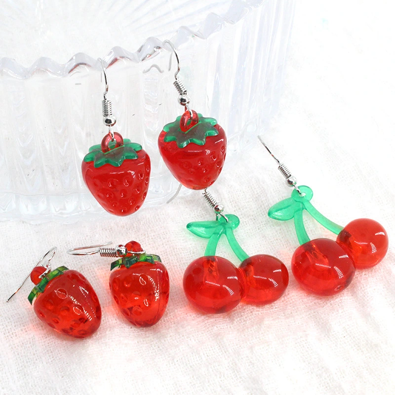 Fashion Strawberry Fruit Earrings Personality All-match Cherry Resin Simple