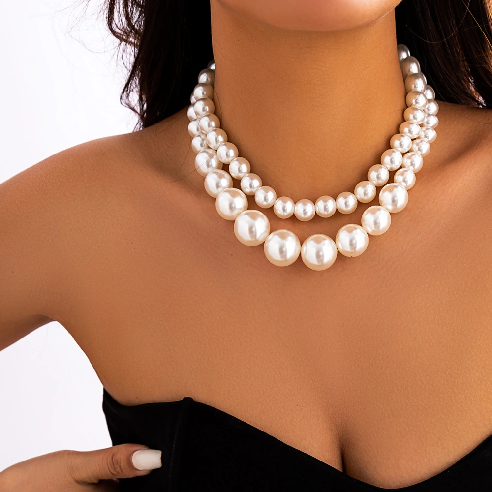 Exaggerated Big Pearl Grace Choker All-match Clavicle Chain Multi-layer Beaded Necklace For Women