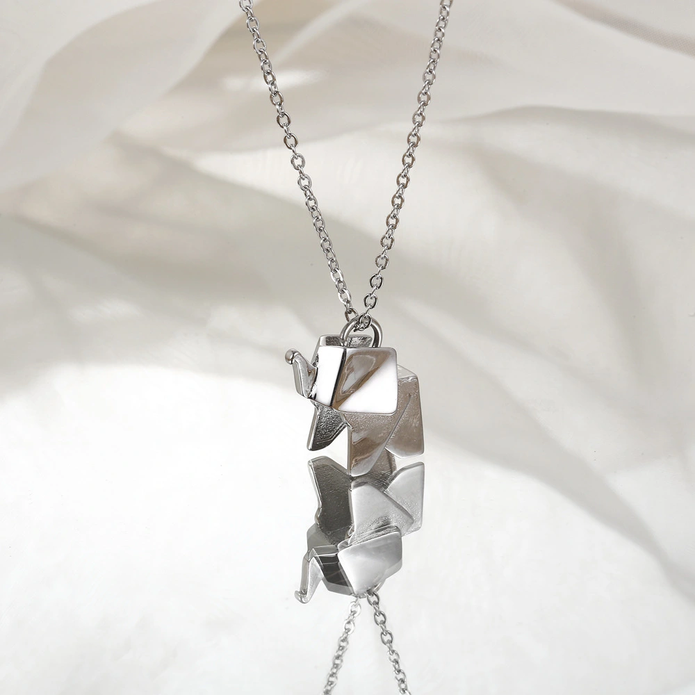 Geometric Hollow Origami Lucky Elephant Necklace