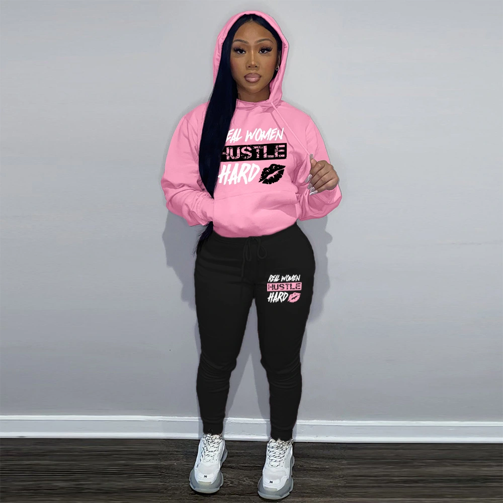 Plus Velvet Hoodie Casual Printed Sports Suit