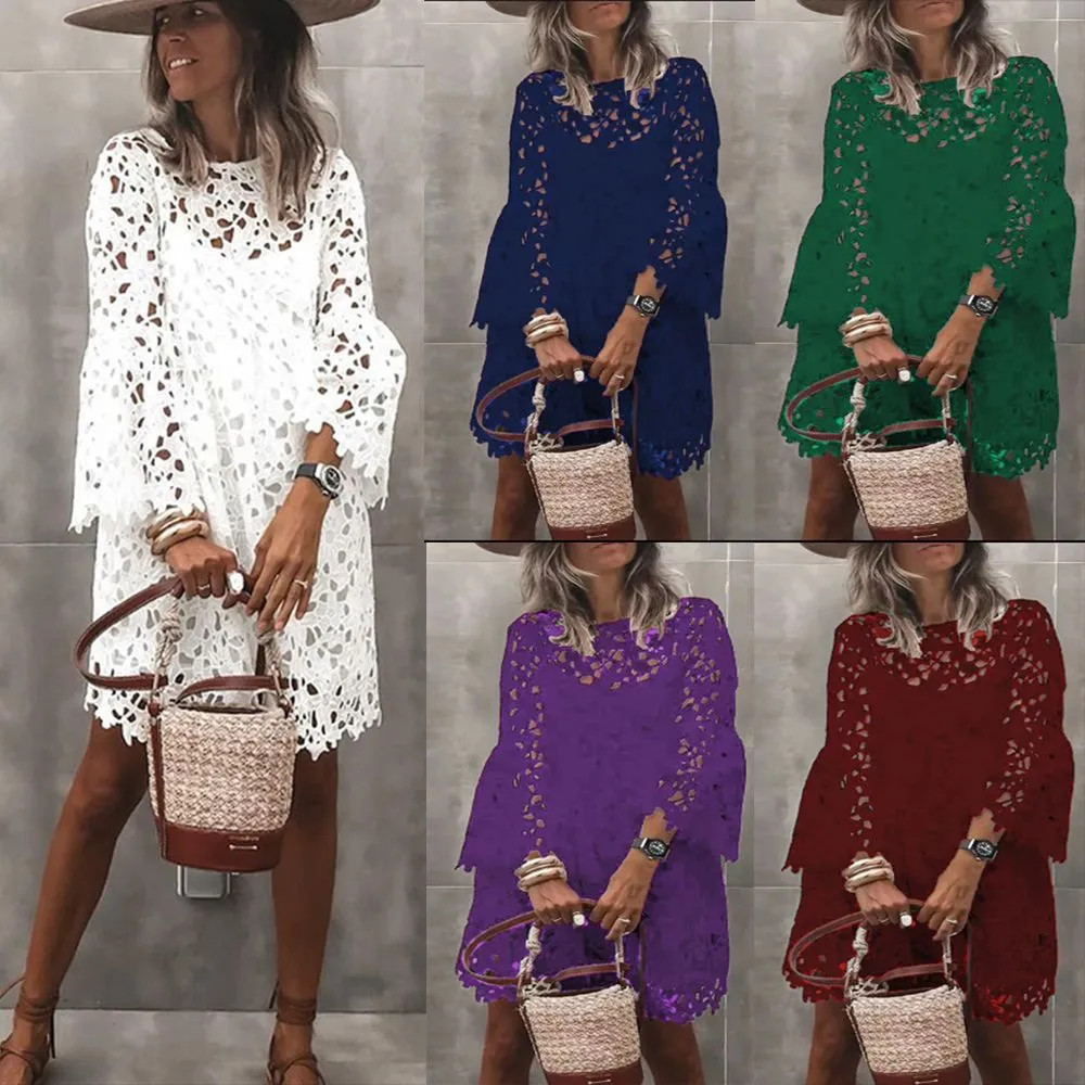 2023 Cross-border Summer New European And American Women's Clothing Zinc Dress Ethnic Style Lace Flower Temperament Classic Style Skirt
