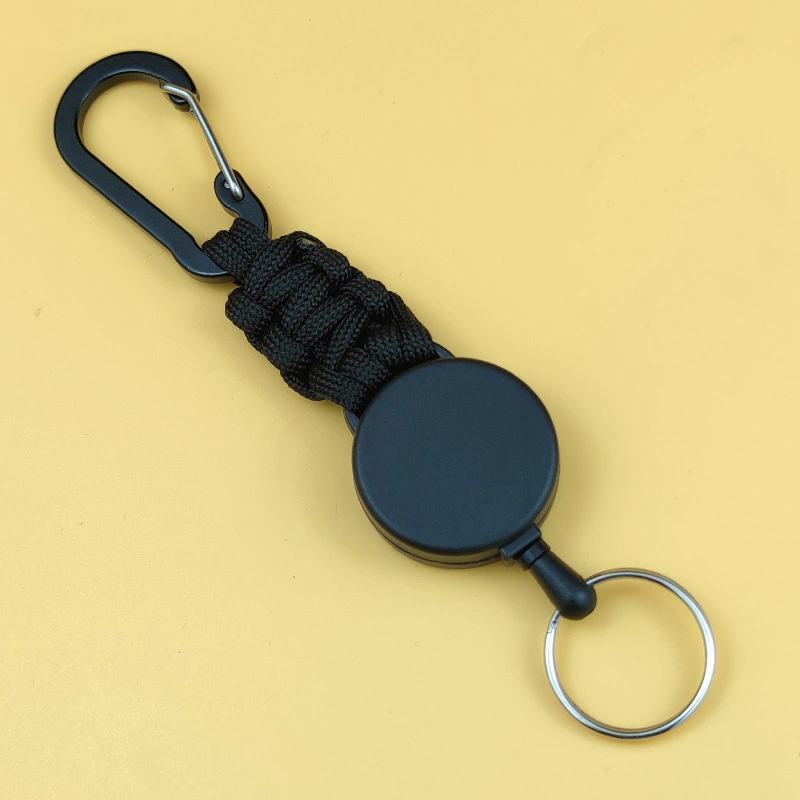 Black Climbing Button Carabiner Parachute Cord Woven Pull Peels Keychain