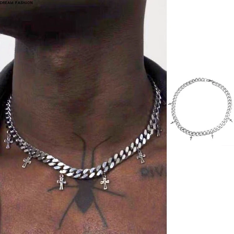 Trend Titanium Steel Cross Cuban Link Chain Ins Cold Hip Hop Silver Necklace