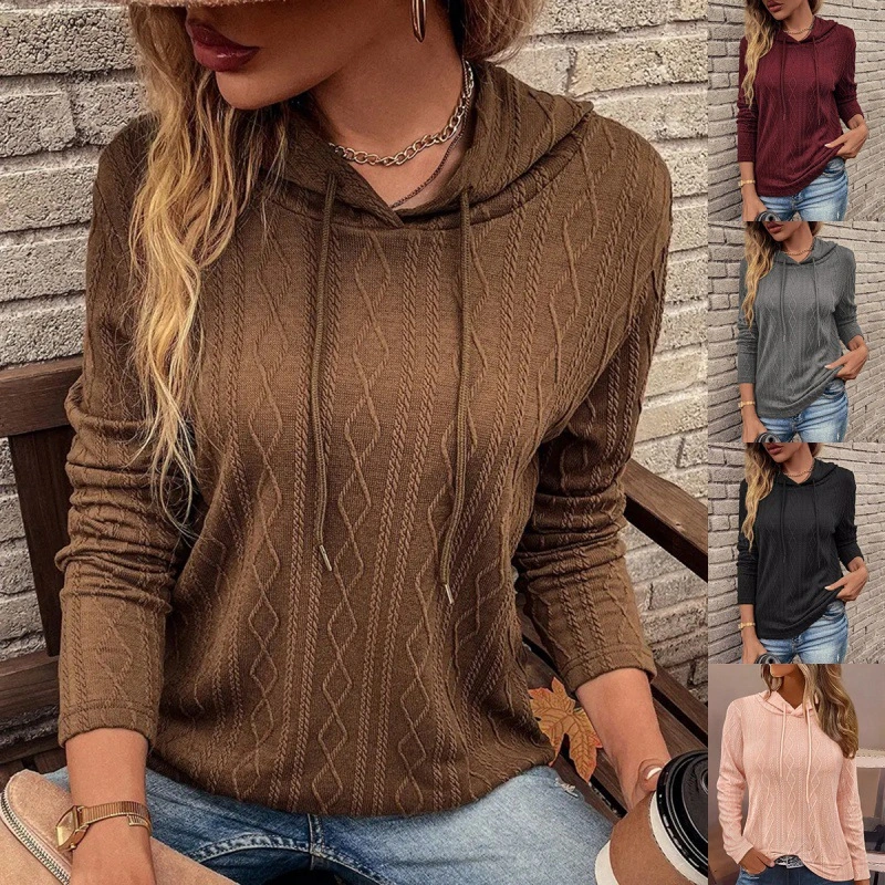 Long Sleeve Hooded Drawstring Pullover Sweater Top