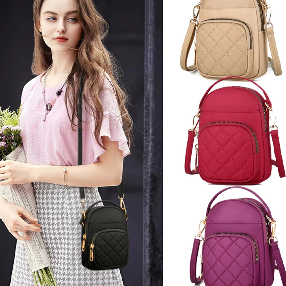 Diamond Plaid Crossbody Bag Nylon Lightweight Fashion Backpack Cloth Bag