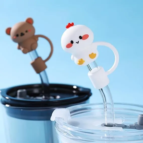 Cute Animal Series Straw Cap Creative Reusable Dustproof Anti-overflow Plug Straw