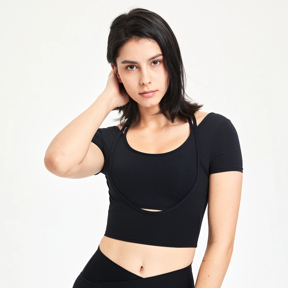 Women's Fashionable Temperament Yoga Clothes Short-sleeved Top With Chest Pad