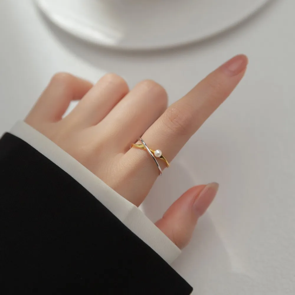 Cross Pearl Ring Ins Simple Fashion Style Geometric High Sense Ornament