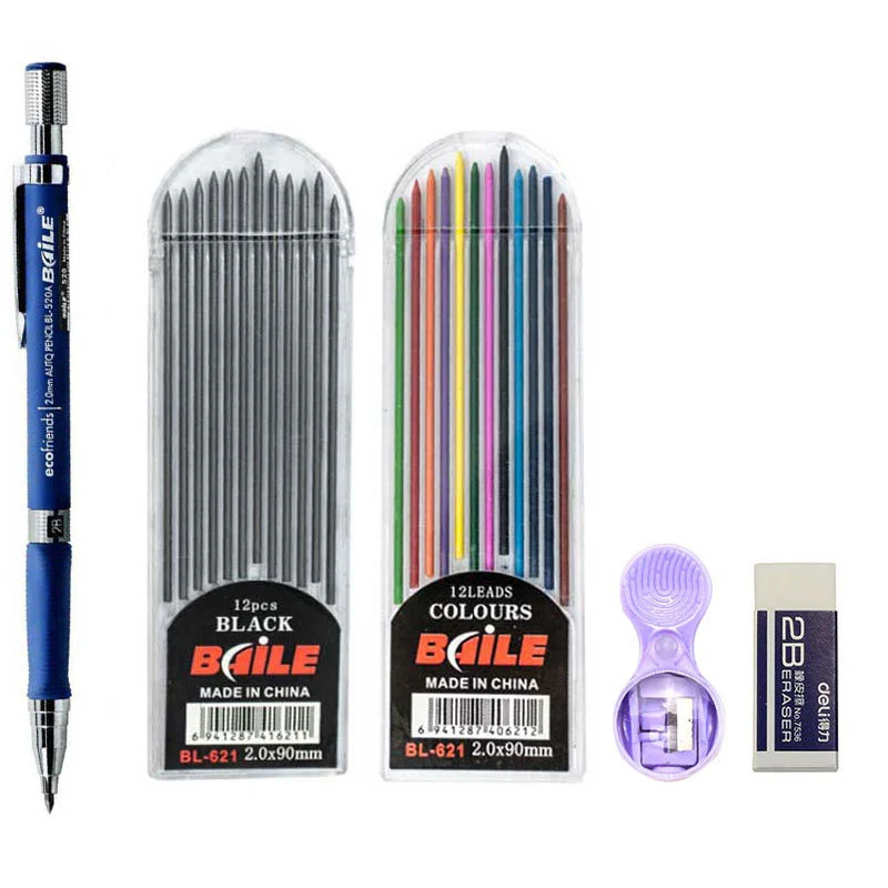 20mm Mechanical Pencil Set 2B Automatic With Color