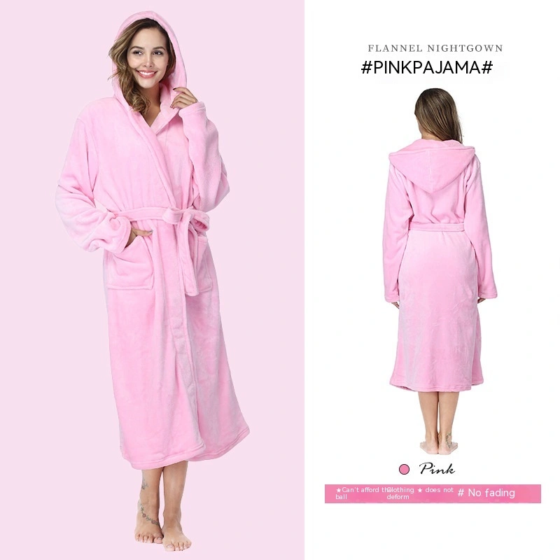 Women's Polyester Hooded Nightgown Homewear Hotel Couple Bathrobe