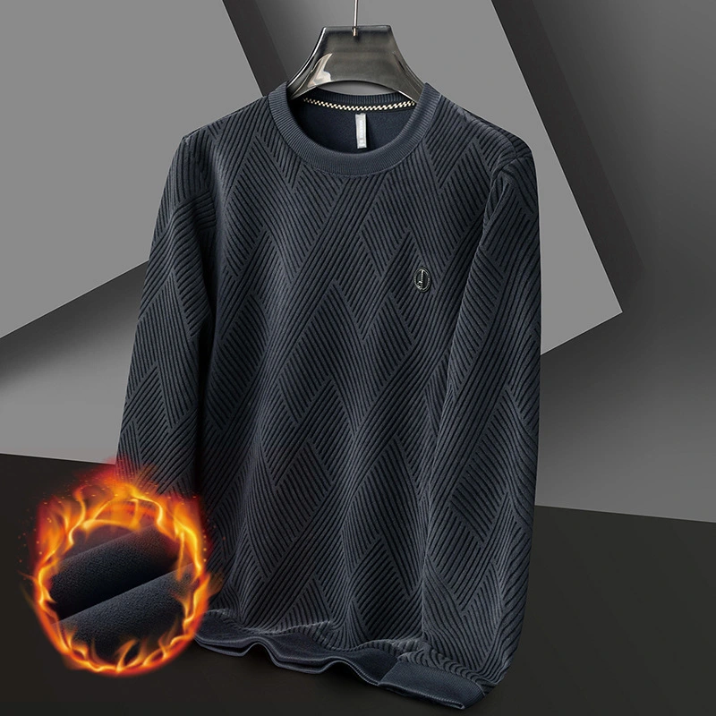 Men's Fleece-lined Thick Round Neck Thermal Bottoming Shirt