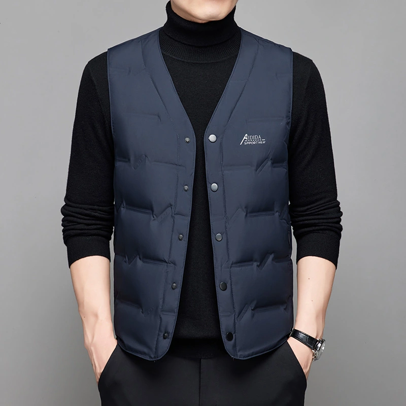 Men's Basic Warm Cardigan Button V-neck Base Down Vest
