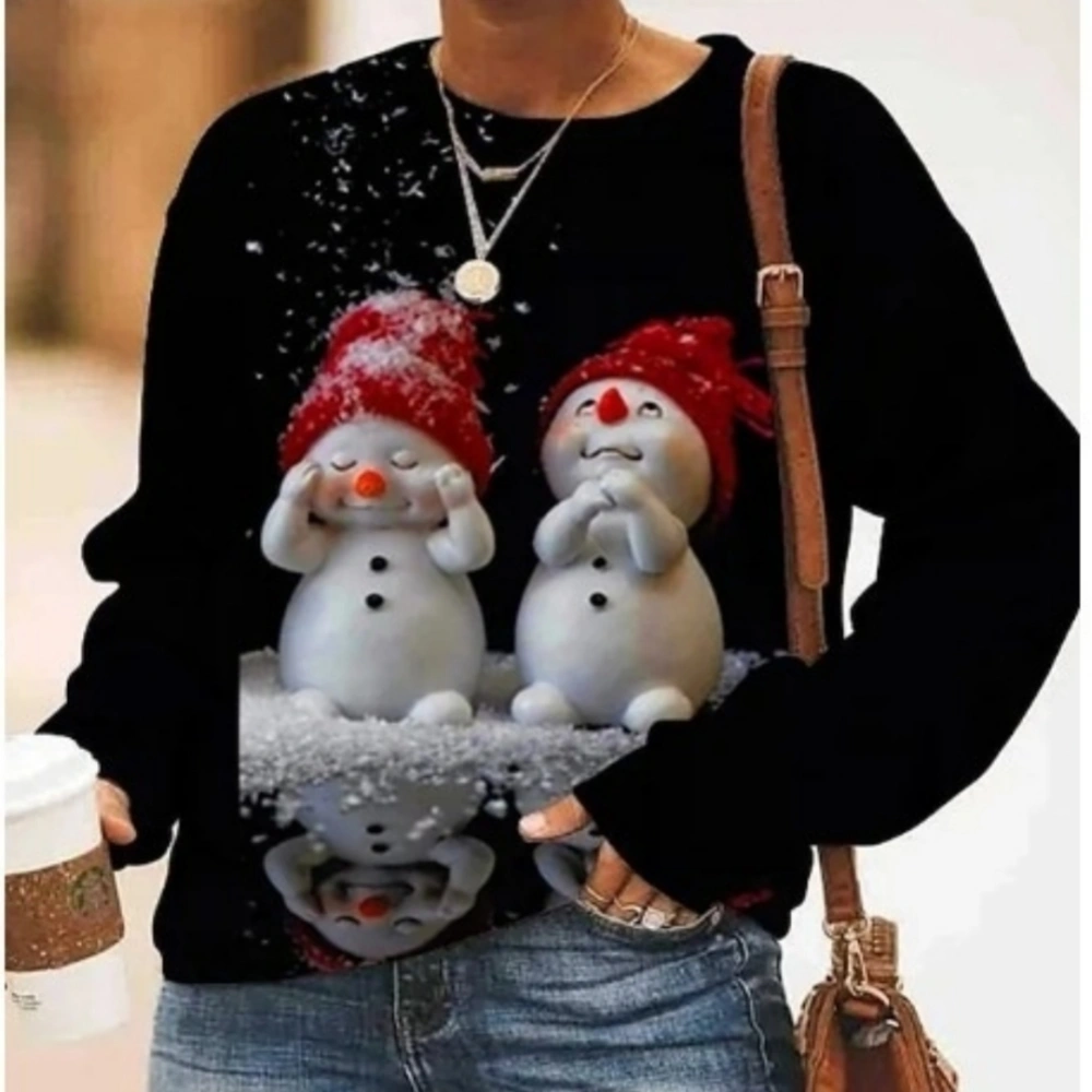 Round Neck Long Sleeve Sweater Plus Size Christmas Print