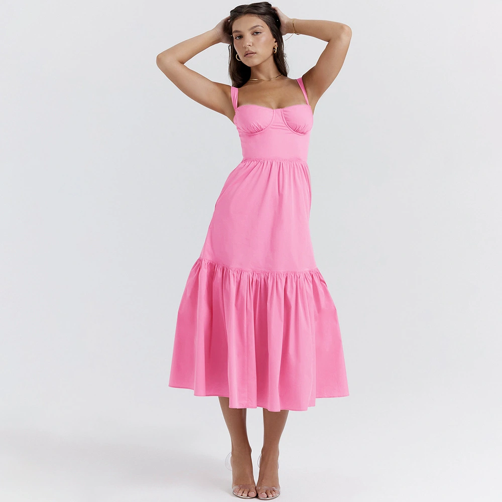 Summer Women's New Collection Floral Midi Skirt Backless Sleeveless Sling
