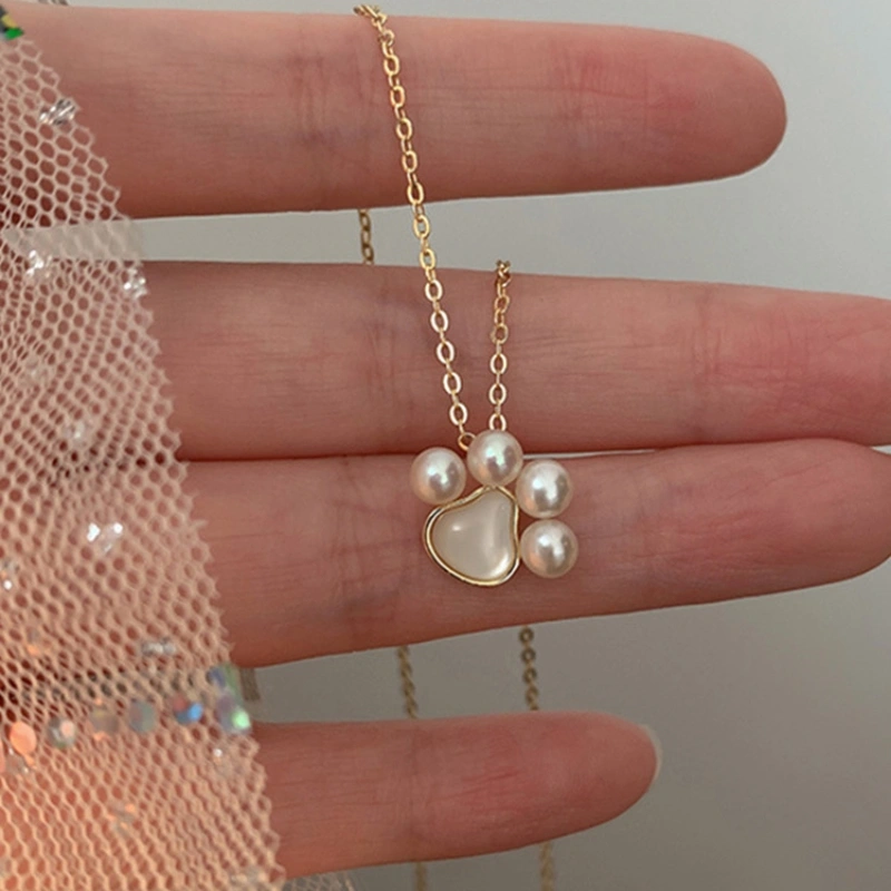 Cat's Paw Pearl Necklace Cute Sweet Beauty