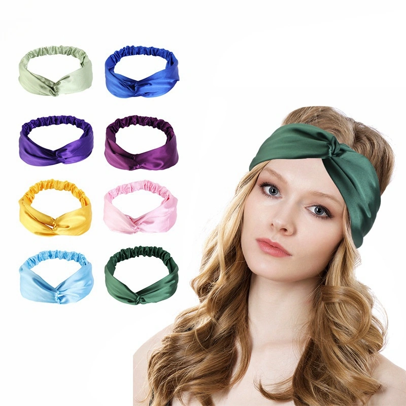 Artificial Silk Cross Headband Hair Band Hair Care Cover Elastic Satin Headband