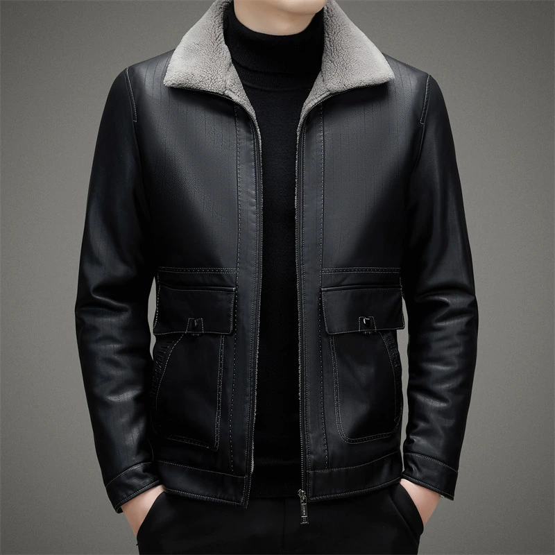 Men's Fashion Casual Polo Collar Fleece-lined Thickened Warm Coat