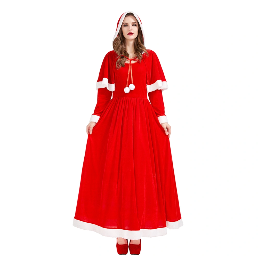 Women's Christmas Red Long Sleeve Santa Dress with Cape Costume