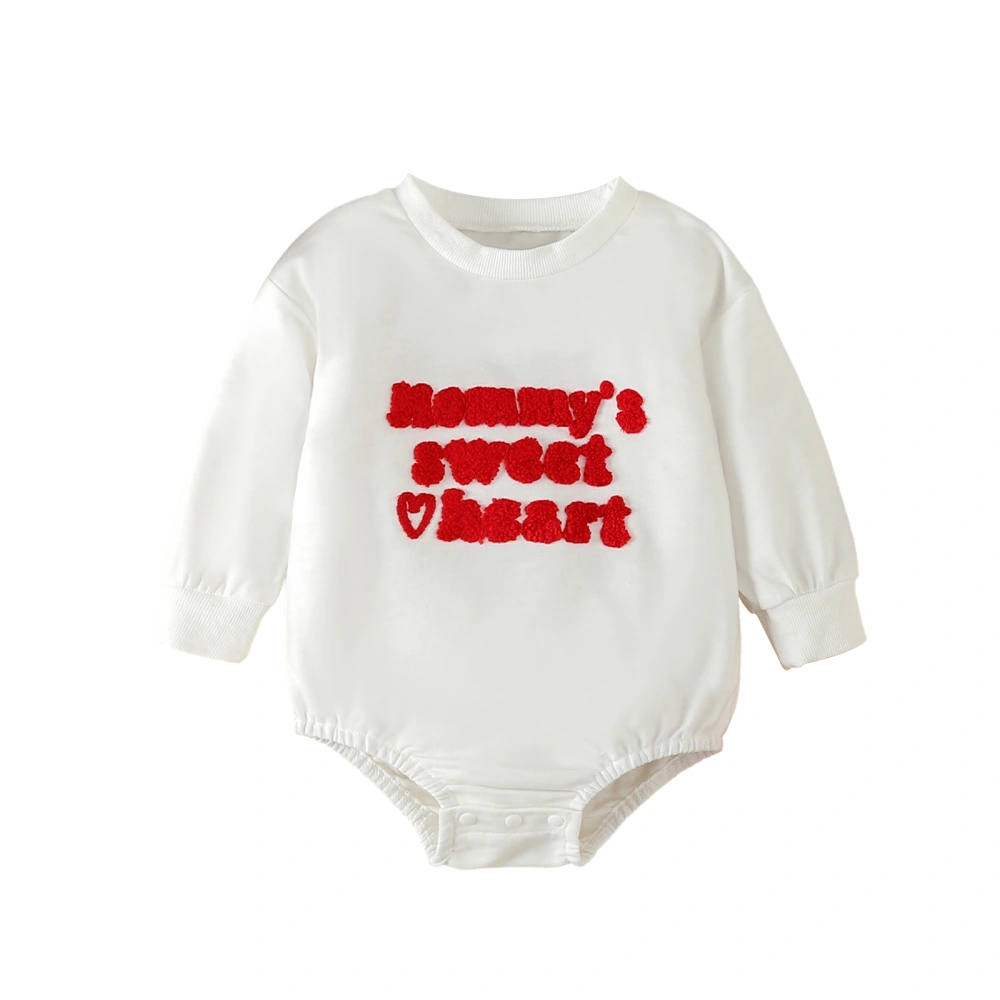 Baby Bubble Romper Long Sleeve Letter Heart Embroidery Bodysuit